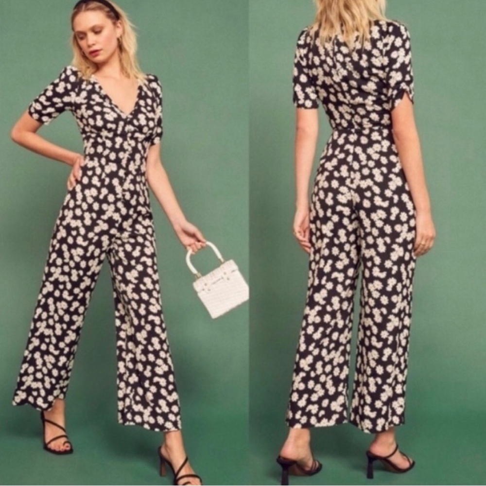 Reformation Black Daisy Short Sleeve Jumpsuit Size 2 EUC